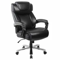 Fixed-arm office chair with black faux leather upholstery and a black frame. Back height measures 30 1/2 inches. Suitable for daily professional seating in office environments, control rooms, and administrative areas.