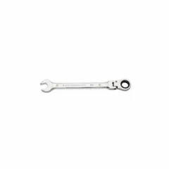 Alloy steel construction with full polish chrome finish. 17 mm head size, 12-point ratcheting box end for faster fastener engagement without repositioning. Suitable for tightening and loosening metric bolts in mechanical assembly and maintenance tasks.