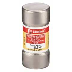 Class J fast-acting cylindrical fuse rated 40 A and 600 V AC. Non-indicating design with a cylindrical body. Provides overcurrent protection in industrial equipment such as motor control centers, panelboards, and branch circuits.