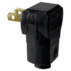 The LEVITON 101AN is a 2-pole, 2-blade straight blade plug with a NEMA 1-15P configuration, rated 125V AC and 15A. Its angled body design reduces cord strain and facilitates installation in confined spaces. Suitable for connecting portable equipment such as power tools and appliances in residential, commercial, and light industrial settings.