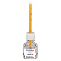 Analog bottle thermometer with a 30 mL glycol-filled bottle for temperature monitoring in blood bank, vaccine, and critical refrigeration environments. Measures from 10°C to 30°C with an accuracy of +/-1°C in Celsius units