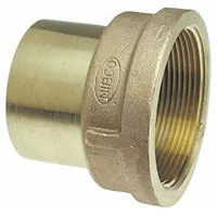 Cast bronze adapter for transitioning from 3/4 in CTS copper tubing (sweat connection) to 1/2 in female NPT threaded pipe. Used in plumbing and HVAC systems for joining solder and threaded joints