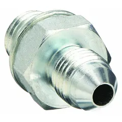 This rigid straight steel adapter connects hydraulic hoses or components with male NPTF threads. It provides a leak-resistant coupling in hydraulic systems for applications such as machining, material handling, or power transmission equipment. Fitting size is 3/8 in x 1/4 in with male x male connections.