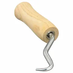 This manual rebar tying tool features a wood handle and operates in both clockwise and counterclockwise directions. It accommodates wire sizes from 0.020 in to 0.125 in and has an overall length of 7 in. Used for twisting tie wire around rebar intersections to secure mats and cages in concrete reinforcement applications.