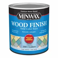 This interior water-based wood stain provides a solid, opaque finish in Pure White with a satin sheen. Suitable for use on wood surfaces such as furniture, trim, and cabinetry. Available in a 1-quart container