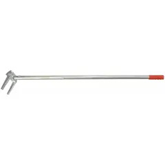 This decking and pallet bar has a 44 in overall length, 1 1/8 in bar width, and 4 in end width. It features a T No type and one nail slot. The claw end is used for prying boards and removing nails when dismantling pallets.
