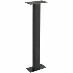 This black powder-coated aluminum mailbox post measures 42 inches in height with a 3 1/2 by 3 1/2 inch square profile. It is designed for bolt mounting and includes the necessary mounting hardware. Suitable for residential or light commercial curbside mailbox installations.