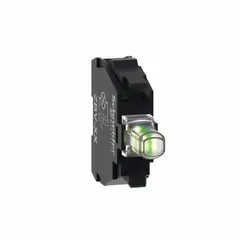 Lamp module for use with XB5 series selector switch operators. Features a white LED with 240 V AC rating, includes bulb, and connects via screw clamp terminals. Suitable for visual indication in industrial control panels.
