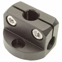 Aluminum base connector for use with MT15 tubes. Measures 41 mm length, 45 mm width, 30 mm height. Serves as a structural interface for mounting sensor and conveyor rail components in industrial automation and material handling systems.