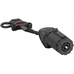 This wiring adapter converts a 4-Way Flat connector to a 7-Way Blade configuration. Constructed of plastic with an overall length of 2 1/4 inches. Used in towing applications to adapt electrical connections between vehicles and trailers.