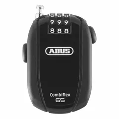 This retractable cable lock features a 2 ft steel cable with a 1/16 in diameter and a silver vinyl coating. The resettable combination locking mechanism provides keyless security. Suitable for securing portable equipment, tools, and machinery in industrial environments.