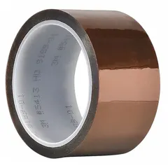 Polyimide film tape with silicone adhesive, amber color, 36 yards length, 2.7 mil thickness. Provides electrical insulation and heat resistance for applications such as coil winding, capacitor wrapping, and transformer manufacturing.