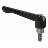 This teardrop-style adjustable handle features a plastic body with a stainless steel threaded stud. It has a 3/8"-16 thread size and a 1.18 in thread length. Suitable for manual clamping, positioning, and adjustment on industrial machinery, jigs, and fixtures