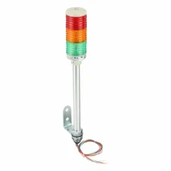 Three-tier tower light assembly with green, orange, and red light tiers for visual status indication. No sounder tier. Operates at 24 VDC. Overall height 508 5/16 mm. Suitable for use on industrial machinery and equipment to indicate operational states.
