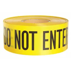 Yellow polyethylene barrier tape with black 'Caution Do Not Enter' legend. 3 in width, 1,000 ft length. Used for temporary perimeter marking and access restriction in industrial and construction environments.