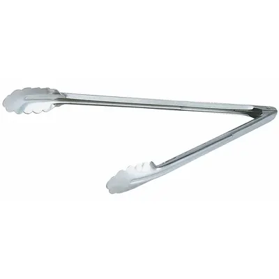 VOLLRATH 47110 Uncoated Scalloped Tongs, 9 3/8 in, Stainless Steel, Silver