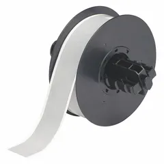 Continuous label roll measuring 1 1/8 inches by 100 feet, constructed from metalized polyester with a silver finish. Compatible with the BBP37 printer series. Suitable for industrial labeling applications such as asset tracking, equipment identification, and facility signage.