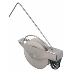 This tension spring roller is a component for sliding screen doors, used to maintain proper tension and smooth operation within the door track. It has a gray, unfinished finish and an overall height of 5 23/64 inches. Supplied as a single piece.