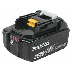 The MAKITA BL1860B is an 18V DC, 6 Ah LXT® battery with a tabbed design. It is used to power cordless power tools such as drills, saws, and impact drivers in construction, woodworking, and maintenance tasks.