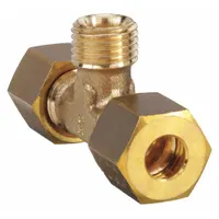 Brass compression tee fitting with standard sleeve design for 8 mm OD tubing. Used to create branch connections in pneumatic or fluid systems. Supplied in a pack of 10
