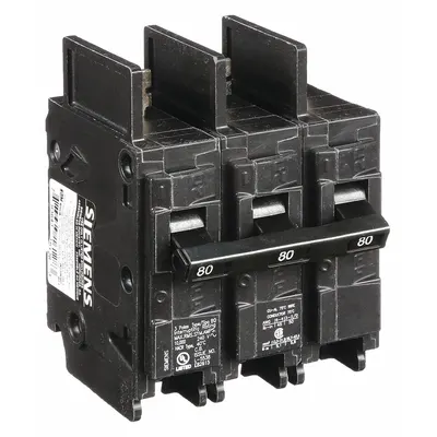 SIEMENS BQ3B080 Miniature Circuit Breaker, 80A, 240V AC, 3-Pole, Bolt-On - BQ & BQH Series, Bolt-On Siemens Miniature Circuit Breakers