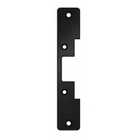 Black electric strike faceplate for HES Series 5000 strikes. Measures 1 1/4 in wide by 6 7/8 in high. Used in access control systems to cover and protect the strike mechanism on a door frame