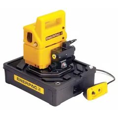 The ENERPAC PUD1100B is a corded lightweight electric hydraulic pump unit designed for single-acting cylinder operation. It delivers a maximum operating pressure of 10,000 psi and a maximum flow rate of 20 cu in/min, powered by a 1/2 hp motor. This pump is suitable for applications such as lifting, pressing, and clamping in industrial maintenance, construction, and manufacturing settings.