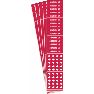 BRADY Pipe Marker: Breathing Air, Red, White, Fits 3/4 in and Smaller Pipe O.D. - Breathing Air Adhesive Pipe Markers