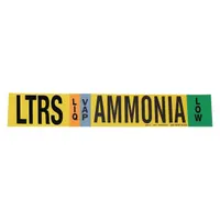 Ammonia adhesive pipe marker for low-pressure LIQ/VAP systems. Fits pipe O.D. 2-1/2 to 7-7/8 in. Supplied without arrows. One marker per pack. Used to identify ammonia piping in industrial refrigeration plants