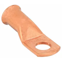 This straight copper lug is designed for terminating 1/0 gauge wire to a 3/8 inch stud. It supports both crimp and solder connections, making it suitable for use in battery banks, electrical panels, and power distribution systems where secure terminations are required.