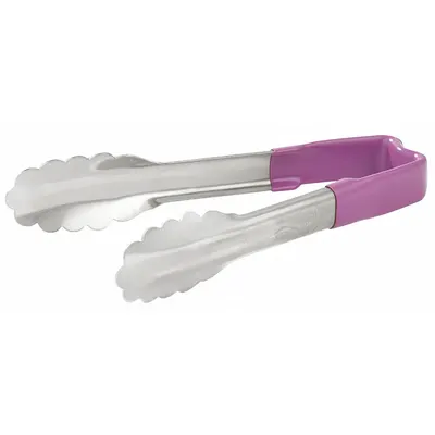 VOLLRATH Purple Coated Handle Tongs, 6 in, NSF