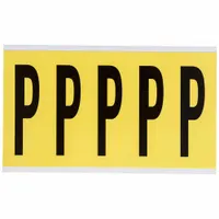 Individual die-cut character 'P' in Archivo Narrow font, black on yellow background. Non-reflective and intended for indoor use. Character height is 3-7/8 in. Not self-spacing or aligning. Suitable for facility signage, equipment identification, and safety marking
