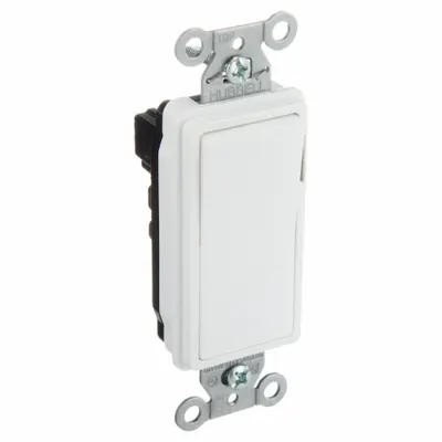 HUBBELL Wall Switch: Rocker Switch, Single Pole, Maintained, White, 120/277V AC - Rocker Wall Switches