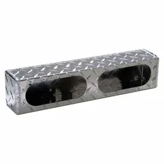 Silver aluminum light box for mounting auxiliary lights on vehicles. Measures 16 7/16 inches long, 3 3/4 inches high, and 3 inches wide. Suitable for fleet and commercial vehicle lighting installations.