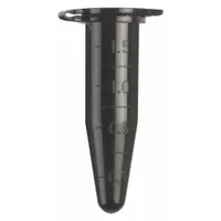 This 1.5 mL polypropylene microcentrifuge tube features a conical bottom for efficient pellet recovery and graduated markings for volume estimation. The black body and closure provide light protection for light-sensitive samples. Suitable for sample storage, centrifugation, and mixing in laboratory settings