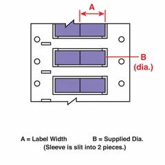 Polyolefin sleeve label roll with matte violet finish. Each label measures 3/32 in x 3/4 in and fits wire gauges 20 AWG to 28 AWG. Compatible with IP Series printers. Used for permanent identification of wires and cables in control panels, electrical installations, and data centers.