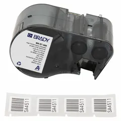 Combined label and ribbon cartridge for M511 printer series. Label size 29/32 in x 29/32 in. Material is Cryogenic Autoclavable Polyester, suited for labeling in cryogenic and autoclave environments.