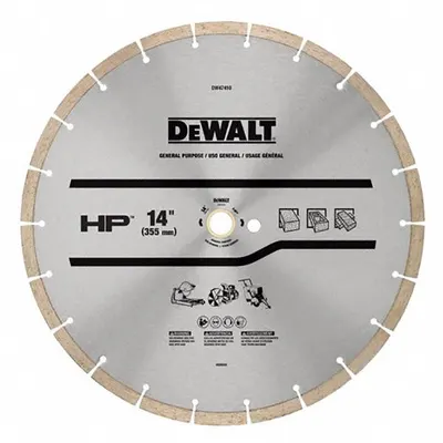 DEWALT Diamond Saw Blade: Block/Brick/Concrete, 14 in Blade Dia., 1 in Arbor Size - Concrete & Asphalt-Cutting Blades