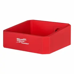 Polymer shelf accessory for PACKOUT rolling tool boxes. Adds a storage tier for small parts and tools up to 20 lb. Measures 9-1/2 in wide, 3-1/2 in high, 3-5/8 in long. Red color.