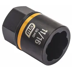 This 3/8" drive bolt extraction impact socket is designed for removing damaged, rounded, or seized bolts. The 7-point configuration grips bolt heads for high-torque extraction. Black oxide finish provides corrosion resistance. Not tether capable. Suitable for use with impact wrenches in automotive and industrial repair applications.