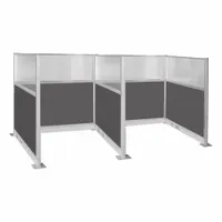 This modular cubicle wall system from VERSARE includes five fabric panels in Charcoal Gray. Each panel features a fluted window style. The overall width is 72 inches. Suitable for creating partitioned workspaces in open-plan offices or administrative areas