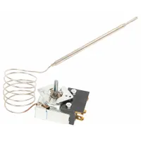 OEM replacement thermostat for APW Wyott ovens. Regulates temperature to maintain consistent heat in commercial cooking equipment. Suitable for use in foodservice environments requiring precise oven temperature control