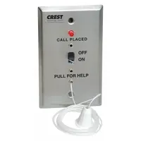 This pullcord station operates on 24V DC and is FDA Listed. It is designed for use in healthcare settings as a replacement station, allowing patients to call for assistance. The unit features a silver finish