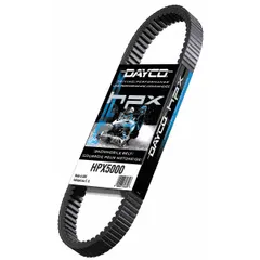 The DAYCO HPX5010 is a cogged V-belt from the HPX Series, featuring aramid reinforcing cord material and a 28° angle. With a thickness of 9/16 in, this belt is suited for demanding drive applications such as pumps, compressors, and material handling equipment where high load capacity and flexibility are required.