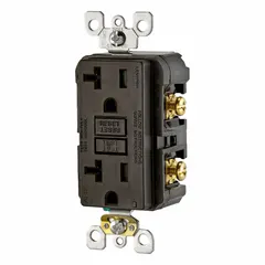 General purpose duplex receptacle rated 20A at 125V AC with 5-20 configuration, 2 pole/3 wire, in brown finish. Suitable for standard electrical outlets in commercial and residential environments.