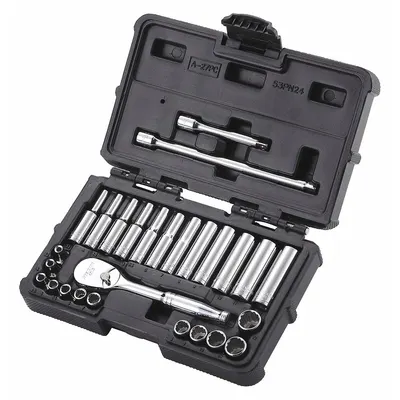 WESTWARD Socket Wrench Set: 1/4 in Drive, 27 Piece, 12-Point, Metric - Metric Socket Sets with Drive Tools