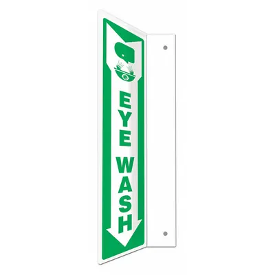 CONDOR Safety Sign: PETG, Mounting Holes Sign Mounting, 18 in x 4 in Nominal Sign Size - L-Shape Projection Eye Wash Signs