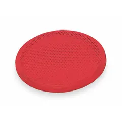 Red round stick-on reflector made of acrylic. Measures 2 inches in overall length and width. Complies with SAE A standards. Used for vehicle conspicuity and safety marking on trailers, trucks, and heavy equipment to improve visibility in low-light conditions.