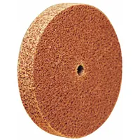 Silicon carbide medium-grade deburring wheel for stainless steel and nickel alloys. Used for deburring, blending, and finishing edges and contours without altering part geometry. 1-1/2 in diameter, 1/8 in width, 1/8 in arbor hole