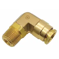 Brass push-to-connect adapter with male NPT threads. Connects 3/8 in OD tubing to 1/2 in male NPT ports. Used in pneumatic circuits and air brake systems for leak-free joints without tools
